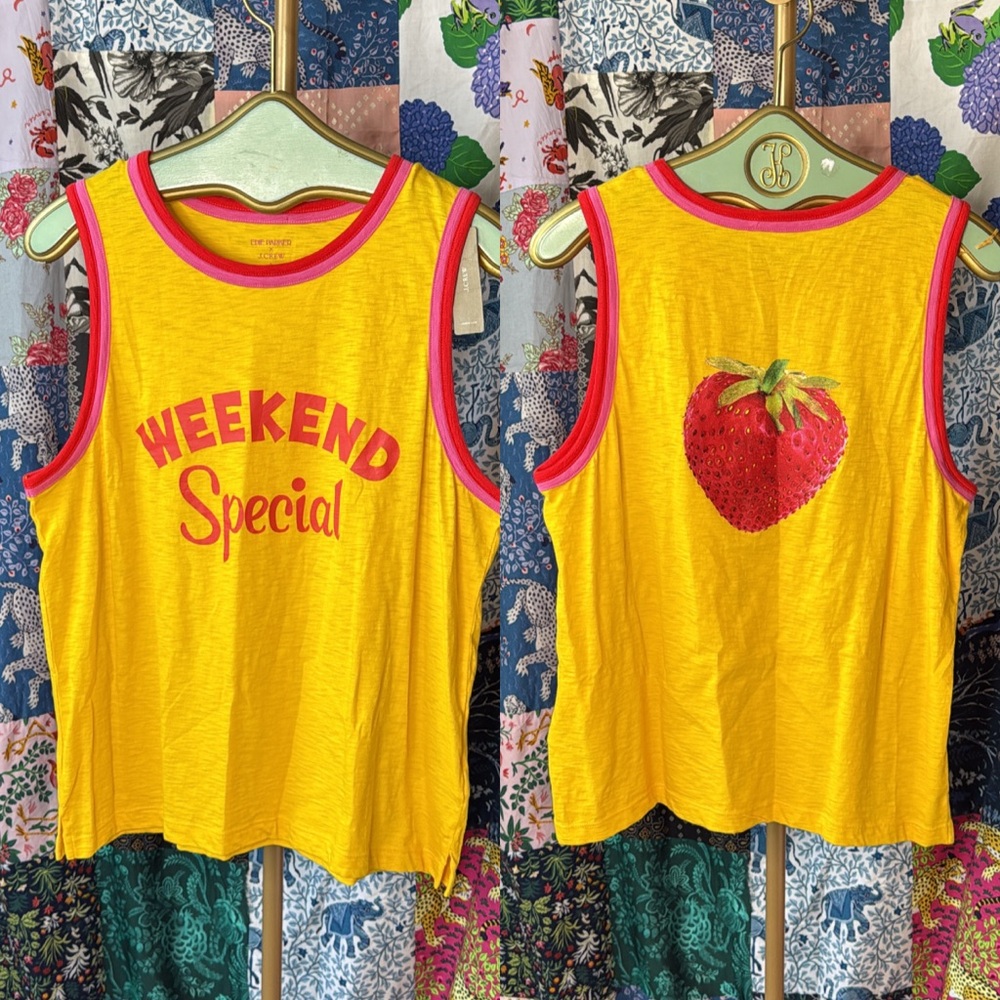 J. Crew Yellow Tank Top with Red Trim and Strawberry Design
